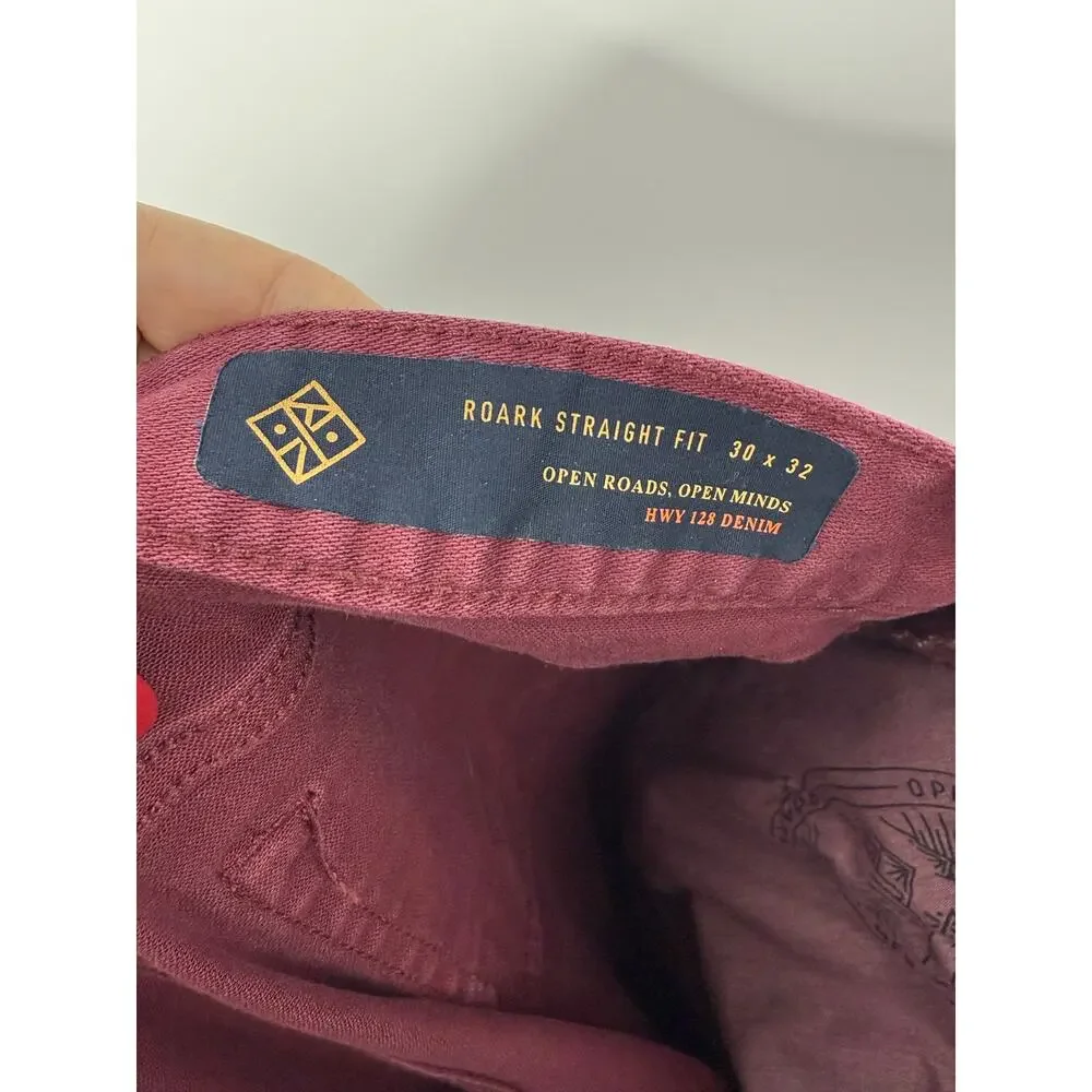 Roark Highway 128 Straight Fit Burgundy Stretch Denim Pants 30x32 (fits 30x30)